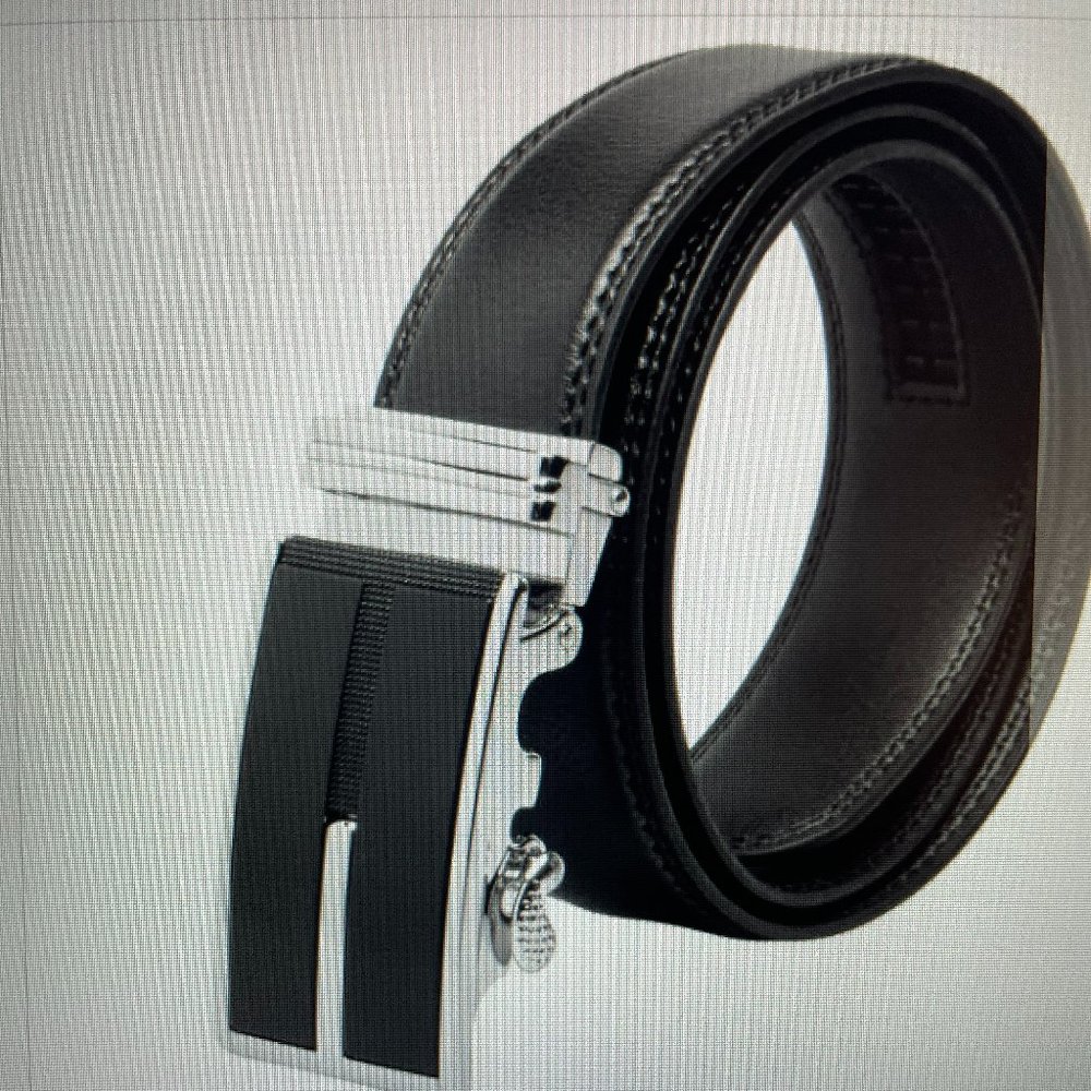 NEW SMALL BLACK-Men’s Premium Leather Dress Belt With Sliding Automatic Buckle